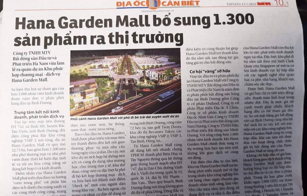 Báo chí Tuổi Trẻ chia sẻ cơ hội đầu tư dự án Hana Garden Mall