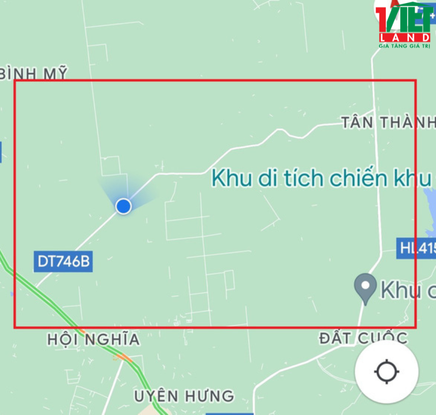 Sơ đồ đường ĐT746 (trong khoanh màu đỏ) từ ngã ba Tân Thành đến ngã ba Hội Nghĩa dài hơn 11,4km sẽ được mở rộng lên 6 làn xe -